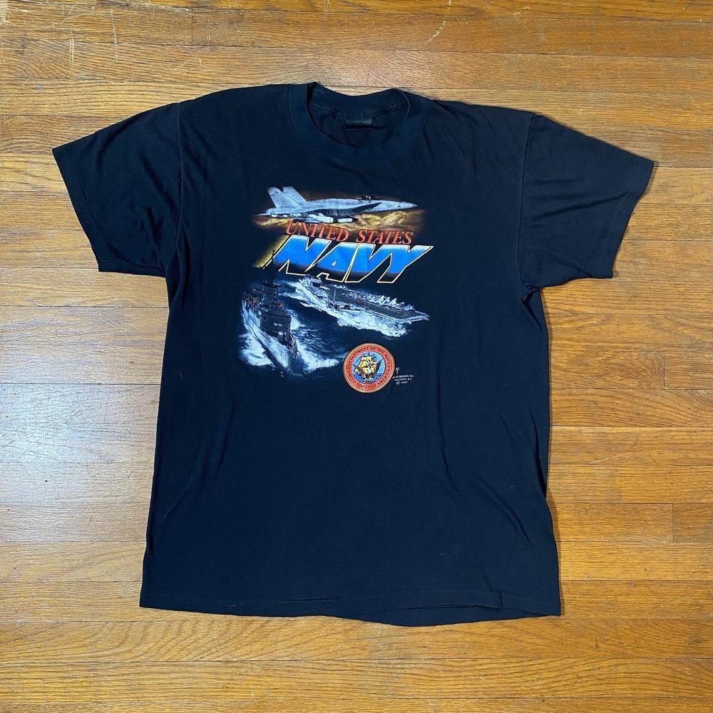 Vintage 1987 3D‎ Emblem United States Navy T-shirt Men's Medium Excellent